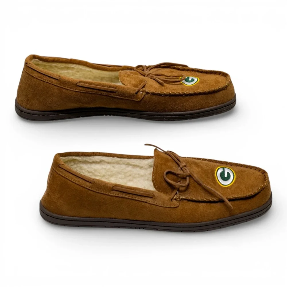 Forever Collectibles Green Bay Packers Slippers Mens XL Tan NFL‎ Moccasin